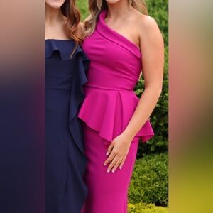 Chiara Boni La Petite Robe Italian One-Shoulder Fuchsia Gown